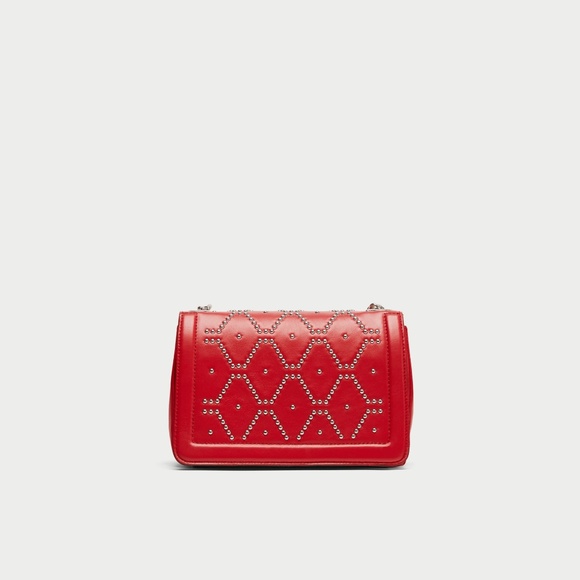 Zara leather studded crossbody bag red NWT - Picture 2 of 8